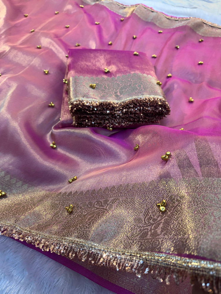 Image of Never Seen Before Tissue Silk Ghungroo Attached Saree