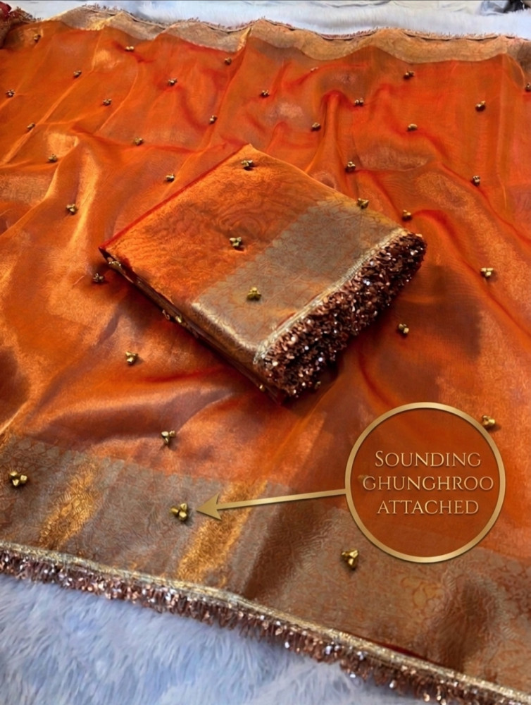 Image of Never Seen Before Tissue Silk Ghungroo Attached Saree