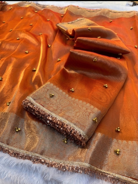 Never Seen Before Tissue Silk Ghungroo Attached Saree