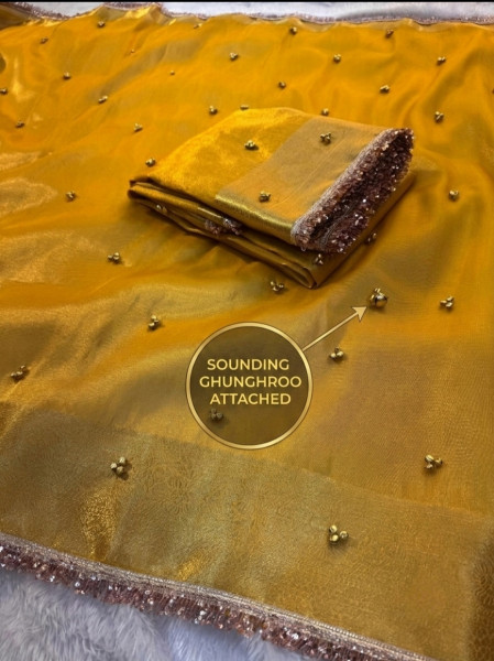 Never Seen Before Tissue Silk Ghungroo Attached Saree