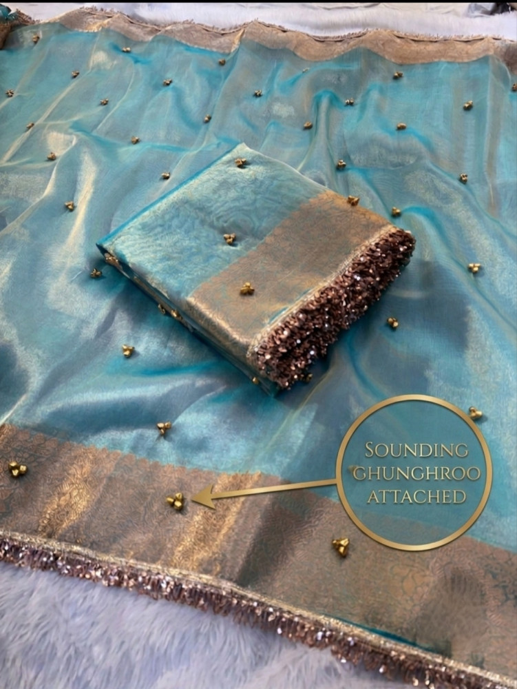 Image of Never Seen Before Tissue Silk Ghungroo Attached Saree