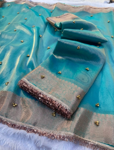 Never Seen Before Tissue Silk Ghungroo Attached Saree