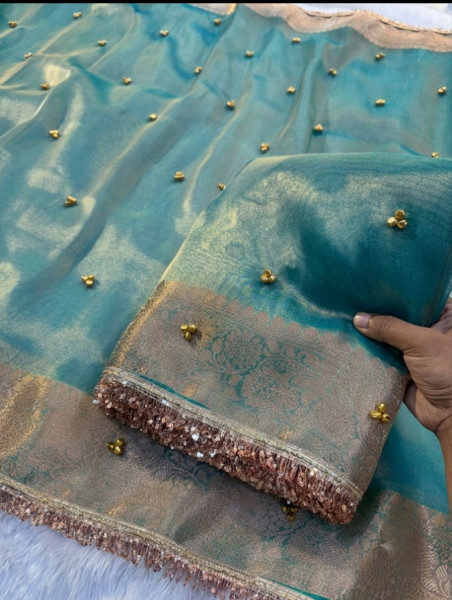 Never Seen Before Tissue Silk Ghungroo Attached Saree