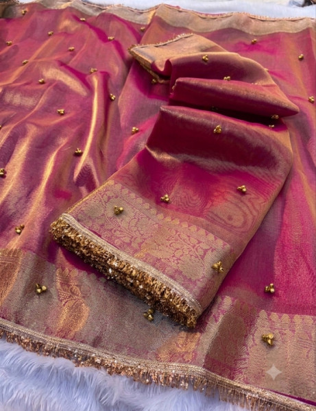 Never Seen Before Tissue Silk Ghungroo Attached Saree