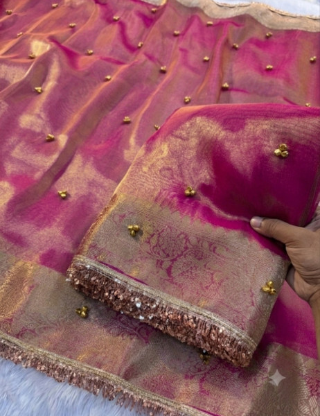 Never Seen Before Tissue Silk Ghungroo Attached Saree