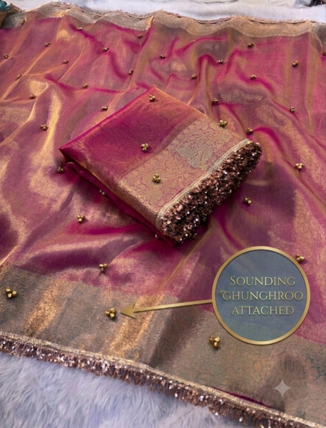Never Seen Before Tissue Silk Ghungroo Attached Saree