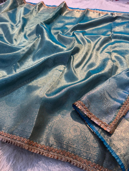 Jahnvi Mam Inspired Banarasi Tissue Silk Saree with Sequence Lace