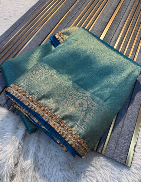 Jahnvi Mam Inspired Banarasi Tissue Silk Saree with Sequence Lace