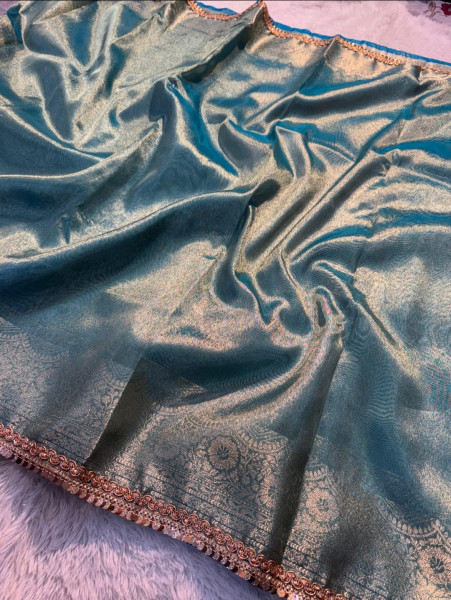 Jahnvi Mam Inspired Banarasi Tissue Silk Saree with Sequence Lace