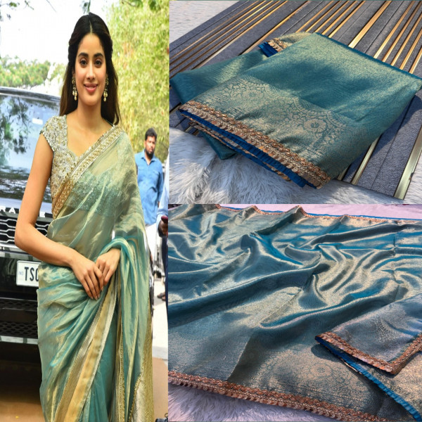 Jahnvi Mam Inspired Banarasi Tissue Silk Saree with Sequence Lace