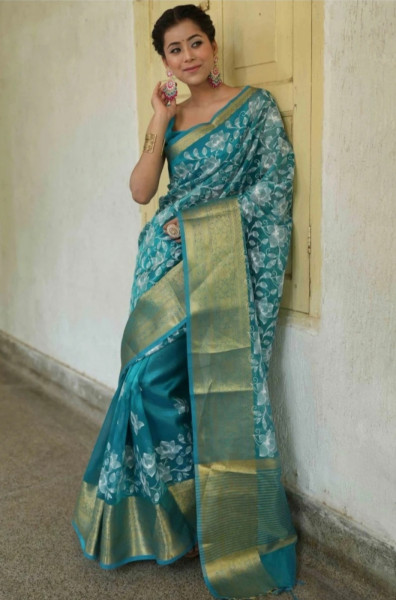 Premium Tissue Silk Chikankari Embroidery Work Saree