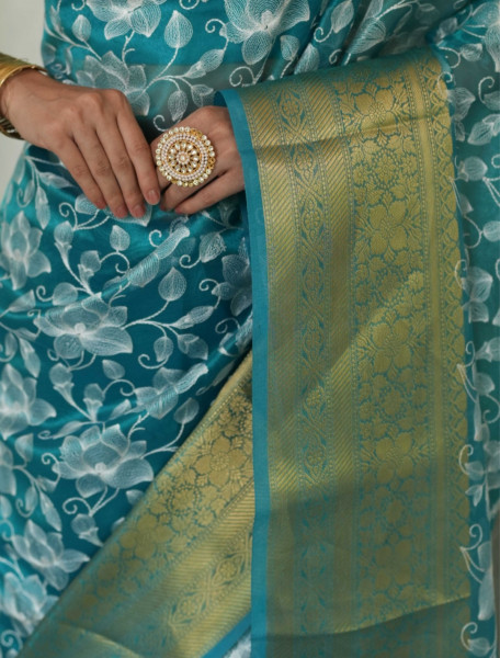 Premium Tissue Silk Chikankari Embroidery Work Saree