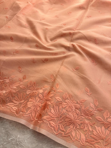 Semi Pure Silk Resham Embroidery Work Saree With Designer Embroidery Pallu