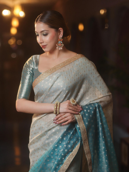 Designer Banarasi Tissue Silk Saree With Shaded Dye and sequence Lace