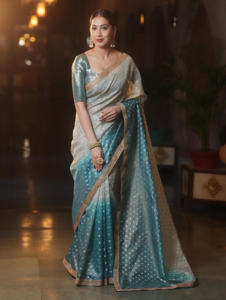 Designer Banarasi Tissue Silk Saree With Shaded Dye and sequence Lace