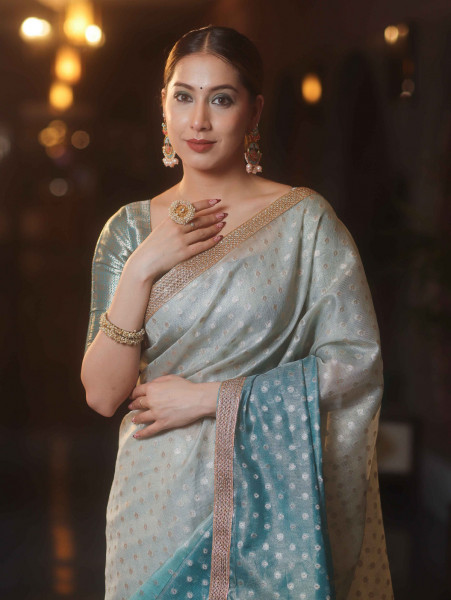 Designer Banarasi Tissue Silk Saree With Shaded Dye and sequence Lace
