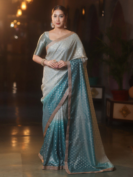 Designer Banarasi Tissue Silk Saree With Shaded Dye and sequence Lace