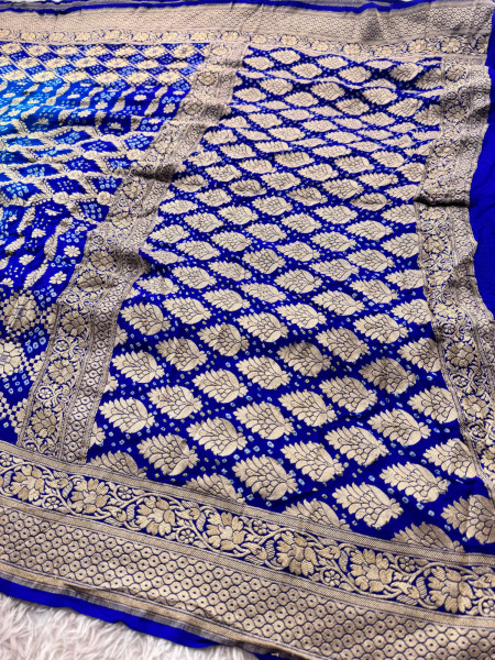 Pure Khaddi Silk Saree with Hand Bandhani Work