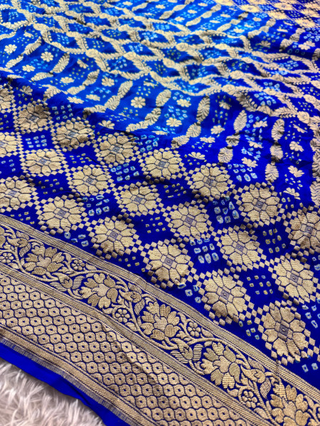Pure Khaddi Silk Saree with Hand Bandhani Work