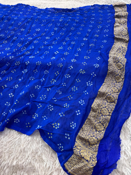 Pure Khaddi Silk Saree with Hand Bandhani Work