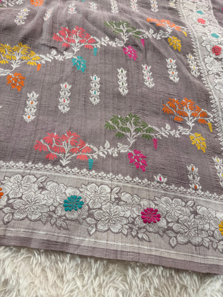 Tussar Georgette Handloom Banarasi Saree - All over Jaal Work with six color meenakari