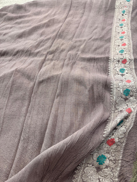 Tussar Georgette Handloom Banarasi Saree - All over Jaal Work with six color meenakari