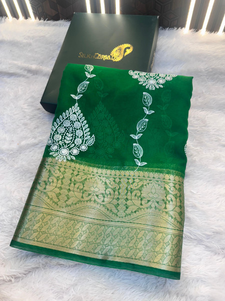 Organza Silk Chikankari Embroidery  Saree