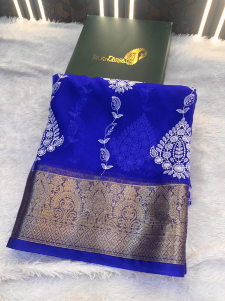Organza Silk Chikankari Embroidery  Saree