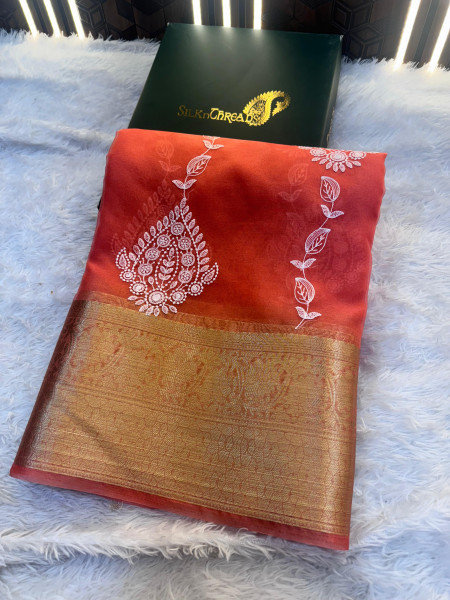 Organza Silk Chikankari Embroidery  Saree