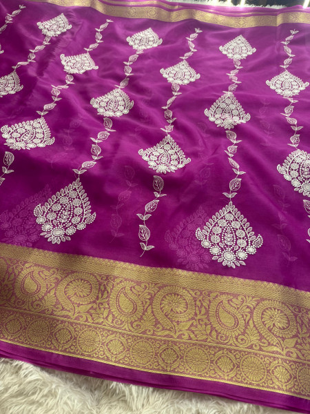 Organza Silk Chikankari Embroidery  Saree