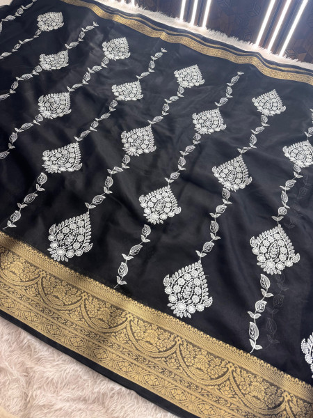 Organza Silk Chikankari Embroidery  Saree