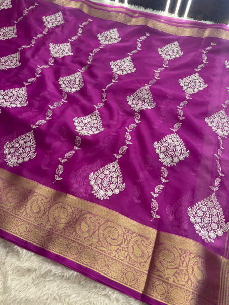 Organza Silk Chikankari Embroidery  Saree