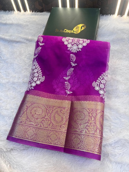 Organza Silk Chikankari Embroidery  Saree