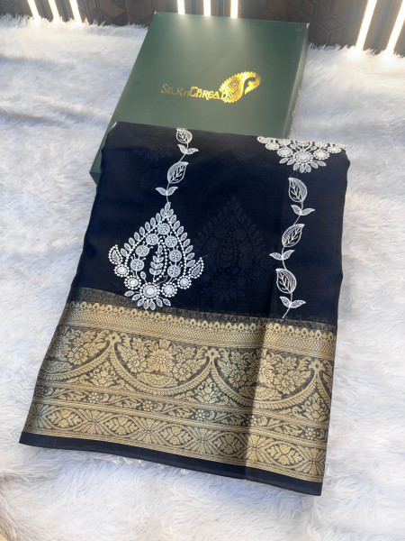 Organza Silk Chikankari Embroidery  Saree