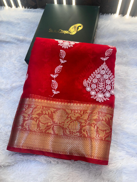 Organza Silk Chikankari Embroidery  Saree