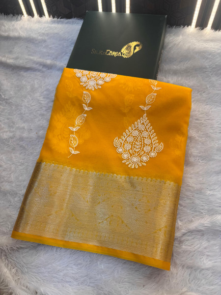 Organza Silk Chikankari Embroidery  Saree