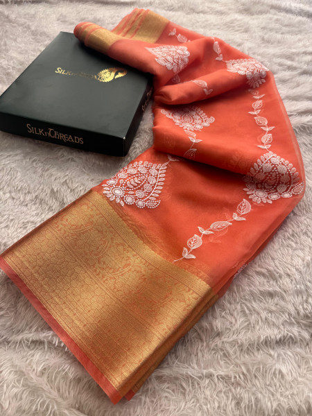 Organza Silk Chikankari Embroidery  Saree