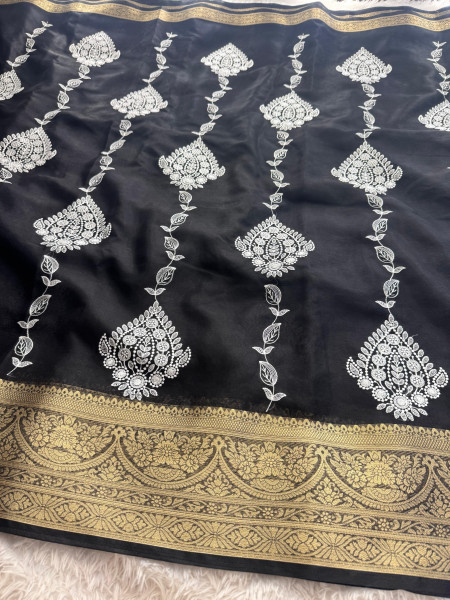 Organza Silk Chikankari Embroidery  Saree