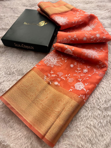Organza Silk Chikankari Embroidery Saree