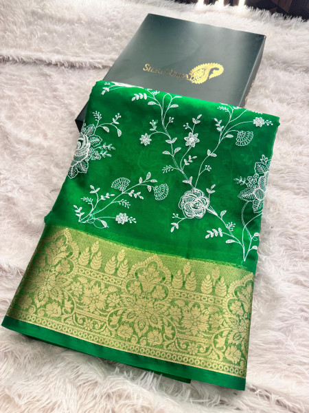 Organza Silk Chikankari Embroidery Saree