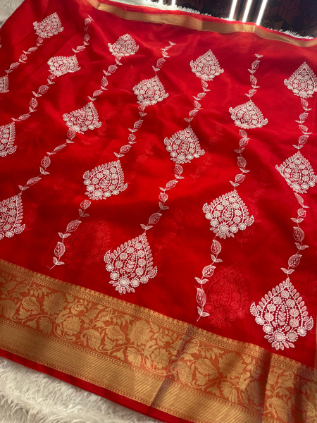 Organza Silk Chikankari Embroidery  Saree