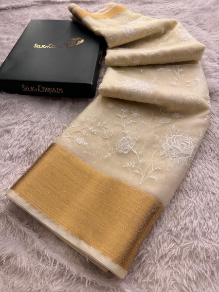 Organza Silk Chikankari Embroidery Saree