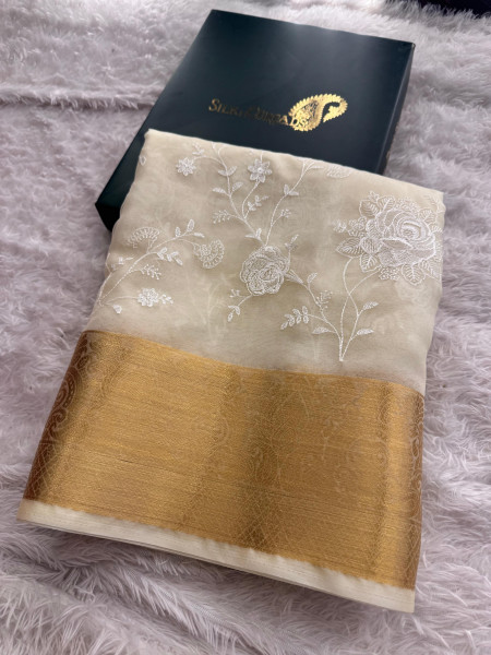 Organza Silk Chikankari Embroidery Saree