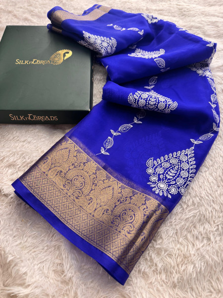 Organza Silk Chikankari Embroidery  Saree