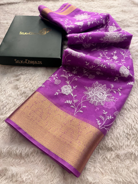 Organza Silk Chikankari Embroidery Saree