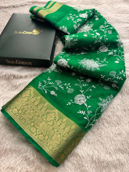 Organza Silk Chikankari Embroidery Saree
