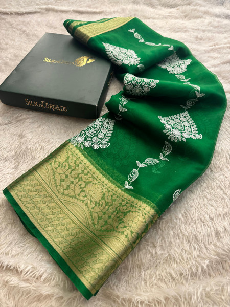 Organza Silk Chikankari Embroidery  Saree
