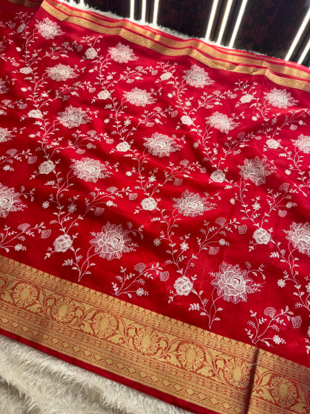 Organza Silk Chikankari Embroidery Saree
