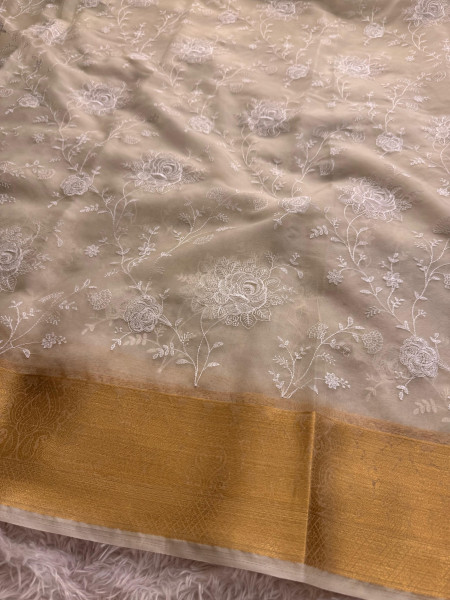 Organza Silk Chikankari Embroidery Saree