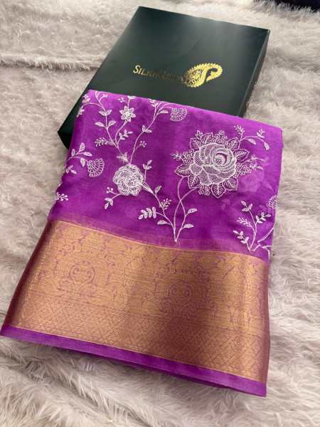Organza Silk Chikankari Embroidery Saree